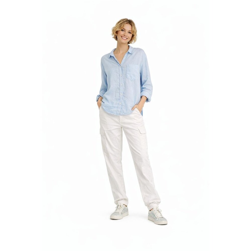 ZARA Light Blue Medium Linen Button-Up Long Sleeve Shirt